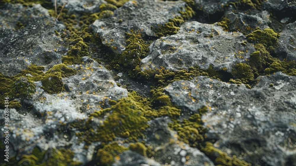 a gray rock covered in green moss