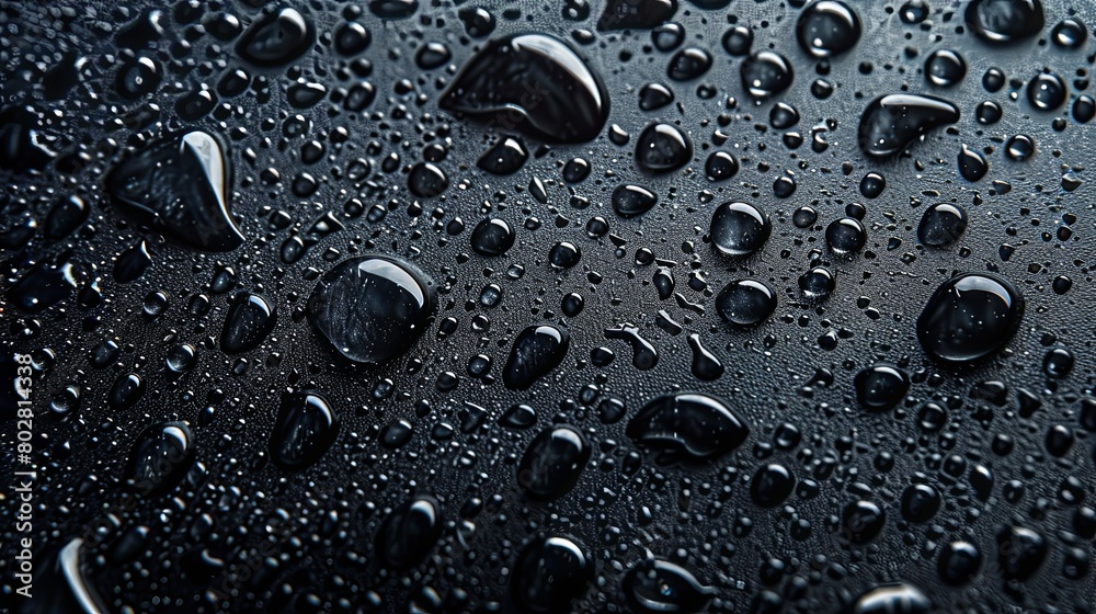 Close-up of Water Droplets , Various water droplets on a black surface. Close-up of Water Droplets , Various water droplets on a black surface.