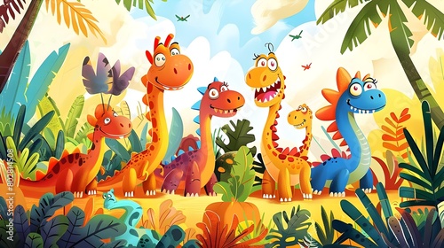 Vibrant Dinosaur in Cartoon Jungle Landscape © CYBERUSS
