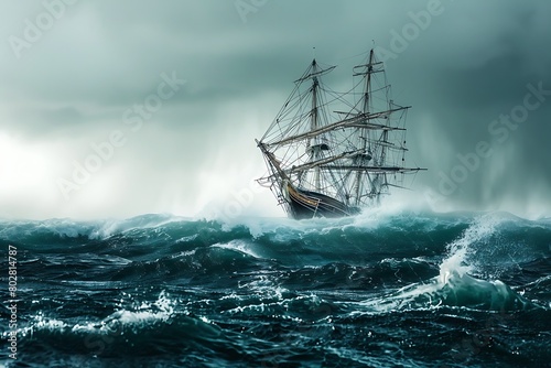 A ship navigating through stormy seas, metaphor for market challenges