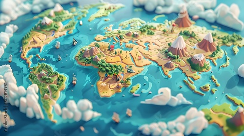 Whimsical and Detailed World Map in Vibrant Cartoon Inspired Style