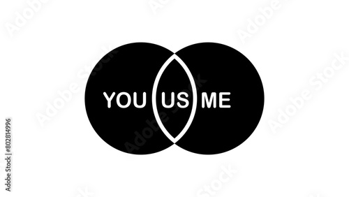 Circle line as personal boundaries in pair, you, us, me,  black isolated silhouette