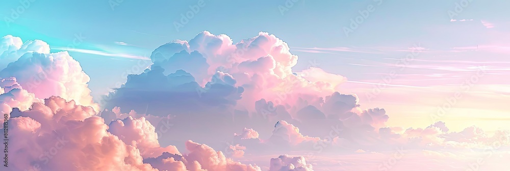 a serene blue sky serves as the backdrop for a colorful array of clouds, including white, pink, and