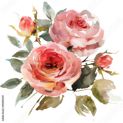 watercolor vintage rose flower arrangement (ID: 802815359)