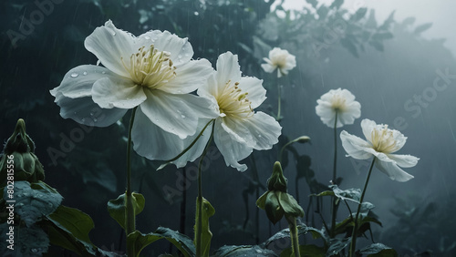 field of white poppies, also called opium. Papaver somniferum