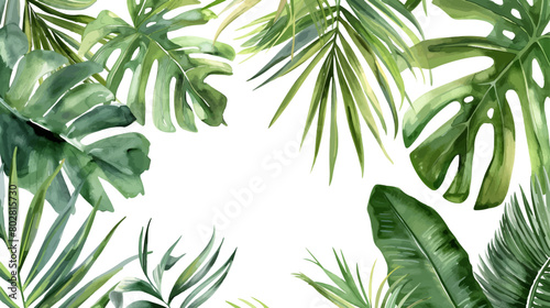 Vector watercolor palm leaves  summer poster background  summer travel web banner  palm day  tropical leaves