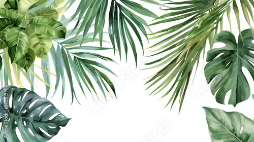 Vector watercolor palm leaves, summer poster background, summer travel web banner, palm day, tropical leaves,Songkran,Palm Sunday
