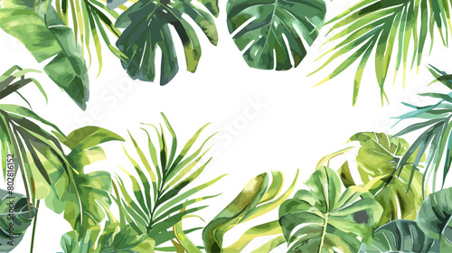 Vector watercolor palm leaves, summer poster background, summer travel web banner, palm day, tropical leaves