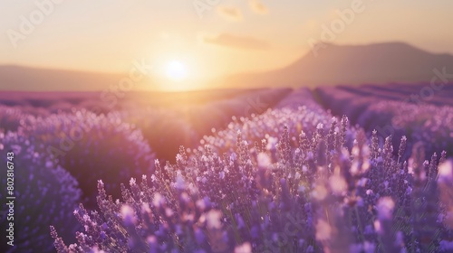 Lavender dreams at dawn: A tranquil sunrise bathes the lavender fields in warm light, inviting serenity and relaxation.