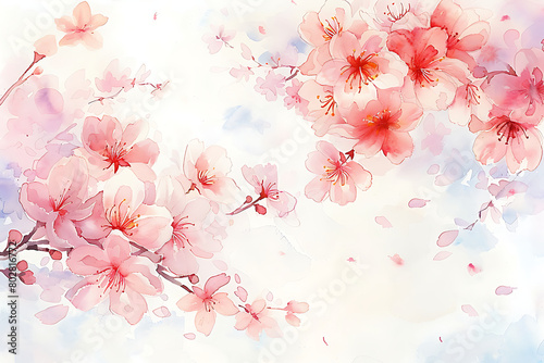 Cherry blossom watercolor painting, fluffy and soft hand drawn style illustration © Rana