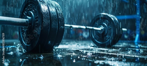 Raw power  close up of weight stacked on barbell, symbolizing summer olympic games strength photo