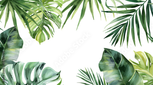 Vector watercolor palm leaves  summer poster background  summer travel web banner  palm day  tropical leaves