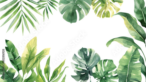 Vector watercolor palm leaves, summer poster background, summer travel web banner, palm day, tropical leaves photo