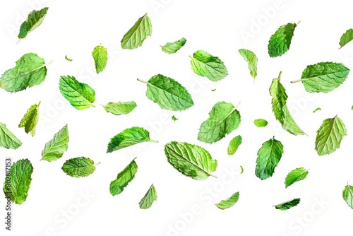 A vibrant image of green leaves caught in mid-air. Suitable for nature or environmental themes