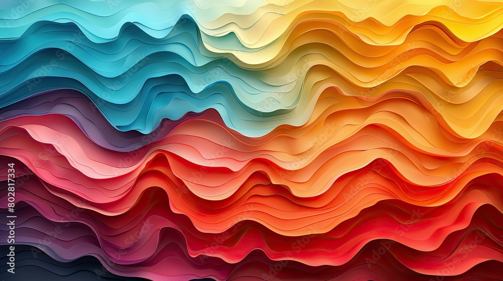 Fototapeta premium Colorful wavy background with paper cut style