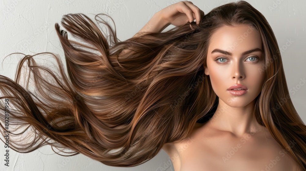 Obraz premium Fashion Model Girl Portrait with Long Blowing Hair.