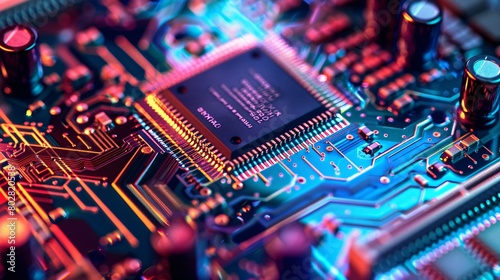 Close-up of processor chip highlights intricate design and technological complexity. photo