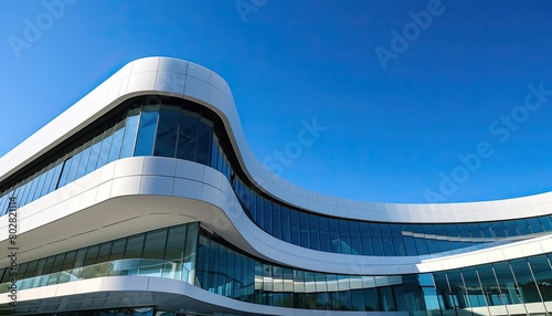 A modern building with interesting architectural curves in Novi Sad Serbia Picture taken on a bright blue sky day Shadows falling perfectly on the building  photo