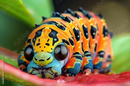 Closeup of a colorufl swallowtail caterpillar, a stage in the life cycle of a beautiful butterfly photo