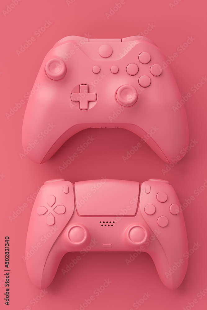 Set of lying gamer joysticks or gamepads on monochrome background Set of lying gamer joysticks or gamepads on monochrome background