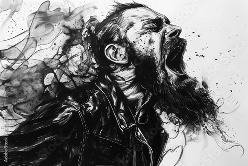 Black and white drawing of a man with a beard. Suitable for artistic projects