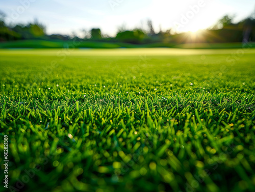 view of green golf grass at the morning - ai
