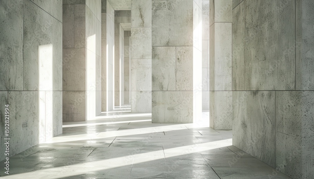Fototapeta premium Abstract architecture background hall with stone columns and window light Concrete texture facade building scene