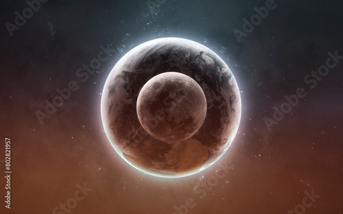 3D illustration of Earth and Moon. High quality digital space art in 5K - realistic visualization