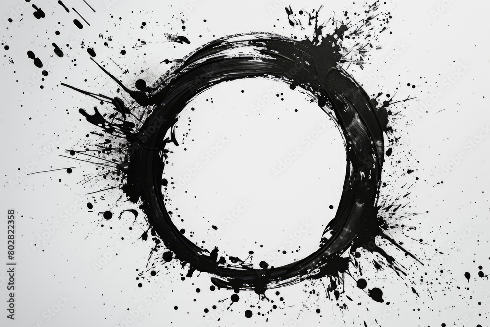 Black and white circle with paint splatters, versatile for various design projects Black and white circle with paint splatters, versatile for various design projects