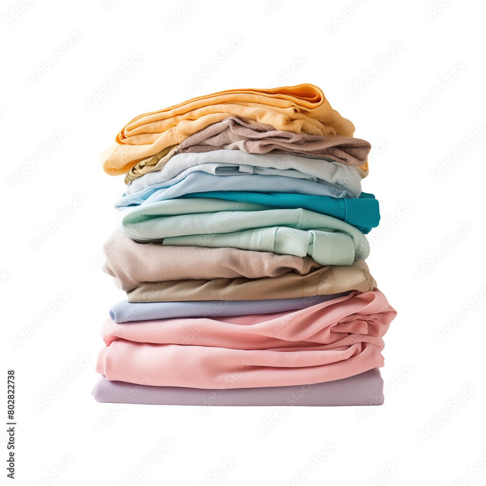 Neat stack of folded clothing in various colors, isolated on transparent background. Generative AI Neat stack of folded clothing in various colors, isolated on transparent background. Generative AI