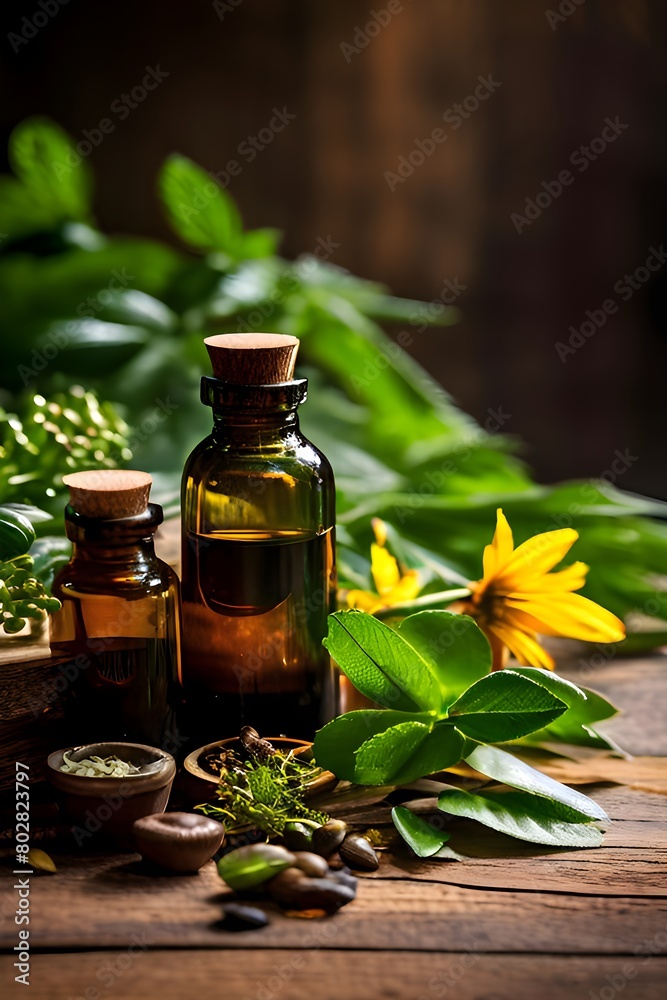 Nature's Bounty A Herbal Haven on Rustic Display Nature's Bounty A Herbal Haven on Rustic Display
