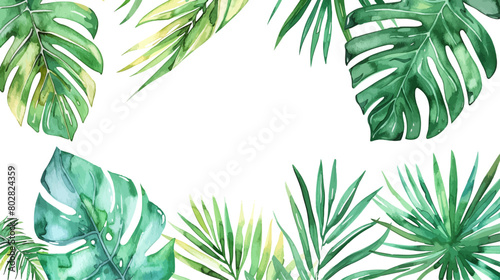 Vector watercolor palm leaves, summer poster background, summer travel web banner, palm day, tropical leaves photo