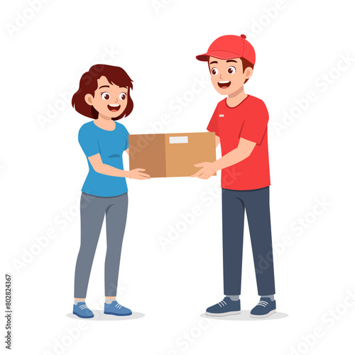 young delivery man give the package to customer