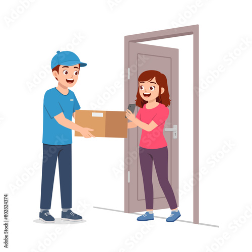 young delivery man give the package to customer