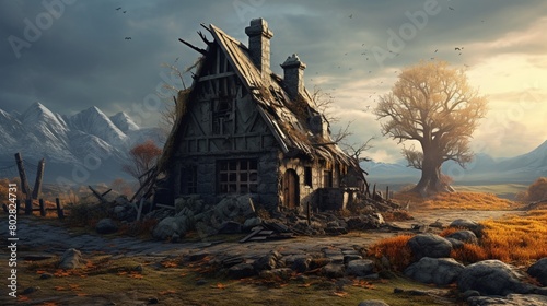 house in village discriping old life concept