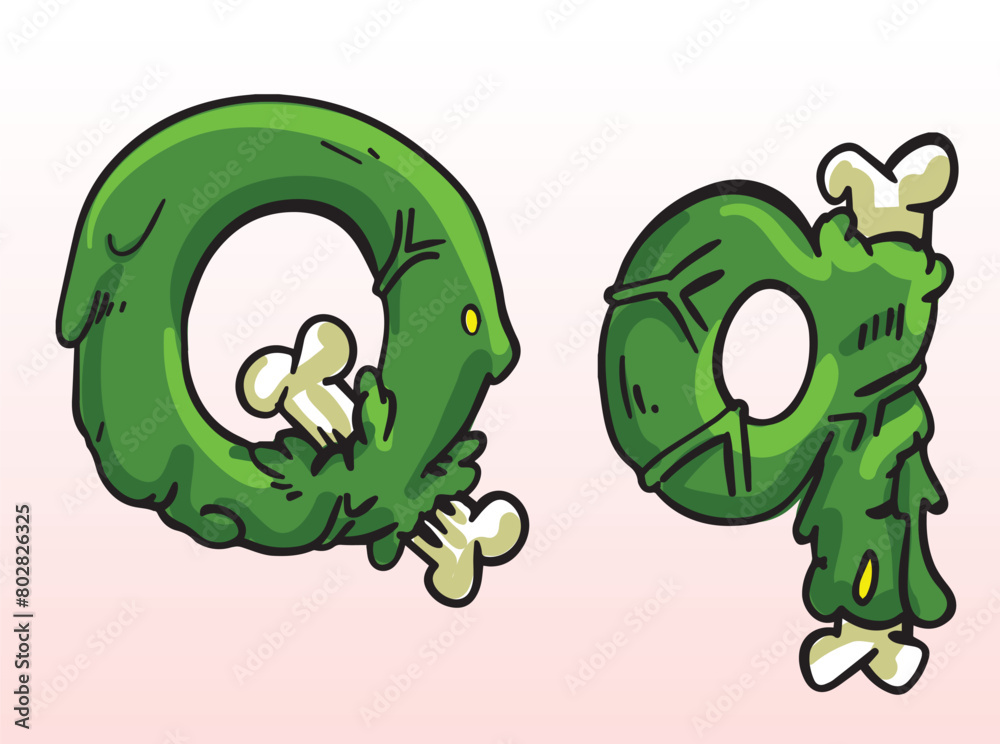 Obraz premium Zombie Font Uppercase Lowercase Letter Q