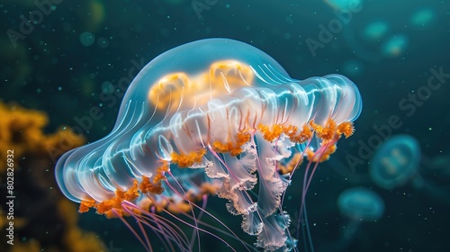  jellyfish pulsating in the depths of the ocean