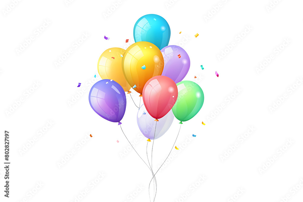 Colorful balloons floating, conveying joy and celebration on a transparent background.