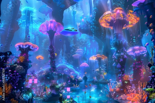 Luminous Underwater Dreamscape with Vibrant Aquatic Creatures and Glowing Coral