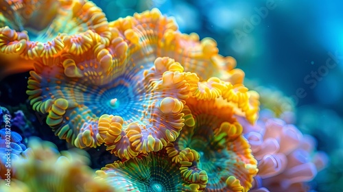 a vibrant coral reef with a variety of colorful flowers  including yellow  blue  and yellow - and -