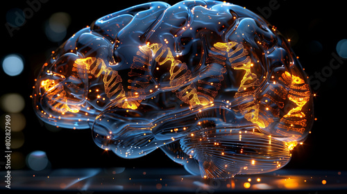 human brain with DNA glowin...