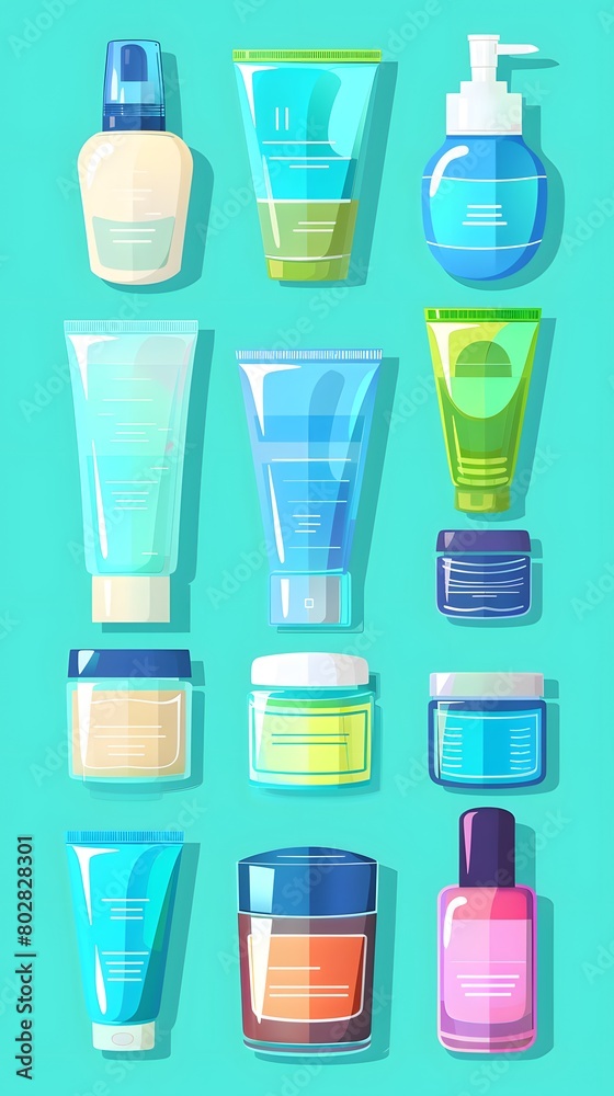 Set of Cosmetic Product Bottles Isolated on a Clean Background, Representing Beauty and Care Products Set of Cosmetic Product Bottles Isolated on a Clean Background, Representing Beauty and Care Products