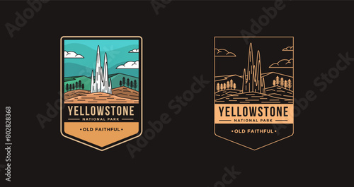 Emblem patch vector illustration of Old Faithful Yellowstone National Park