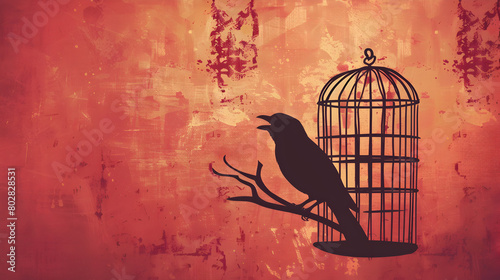 Illustration of a caged bird to represent feeling trapped.


