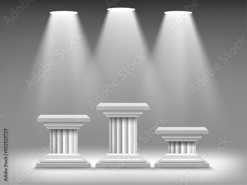Empty winners podium template. Illuminated by spotlights. Stock vector illustration © Trifonenko Ivan