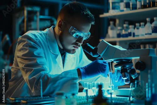 Medical Scientist Working in a Laboratory with Futuristic Technology and Equipment