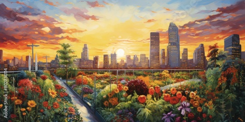 Golden Cityscape: Sunset Illuminates the Skyline, Creating a Breathtaking View