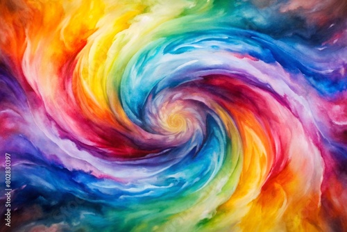 Whirlwind of Colors  Swirling vortexes of vibrant watercolor splatters converging towards the center  creating a sense of swirling motion and energy. 