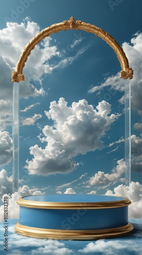 Arch-podium against the background of clouds