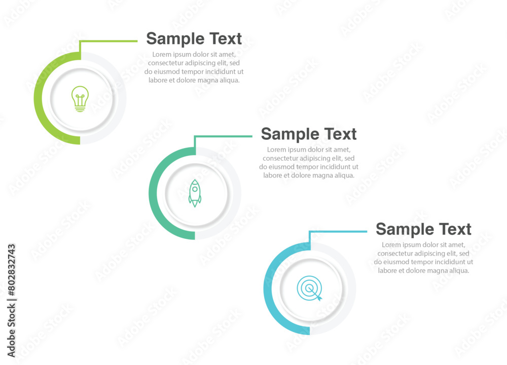 Vector template circle infographics. Business concept with 3 options and parts. Three steps for content, flowchart, timeline, levels